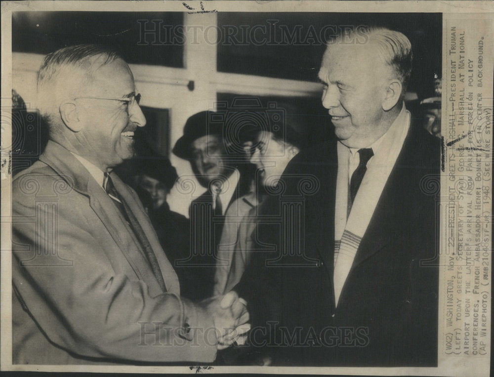 1948 Truman Greets George Marshall At National Aiport From Paris - Historic Images