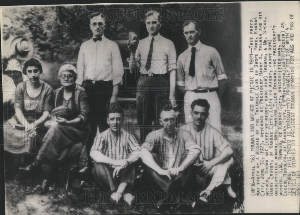 1921 President Truman And Mother At Kansas Picnic - Historic Images