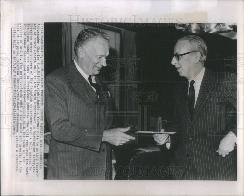 1963 Press Photo Canadian Ambassador Charles S A Ritchie,George Ball - Historic Images