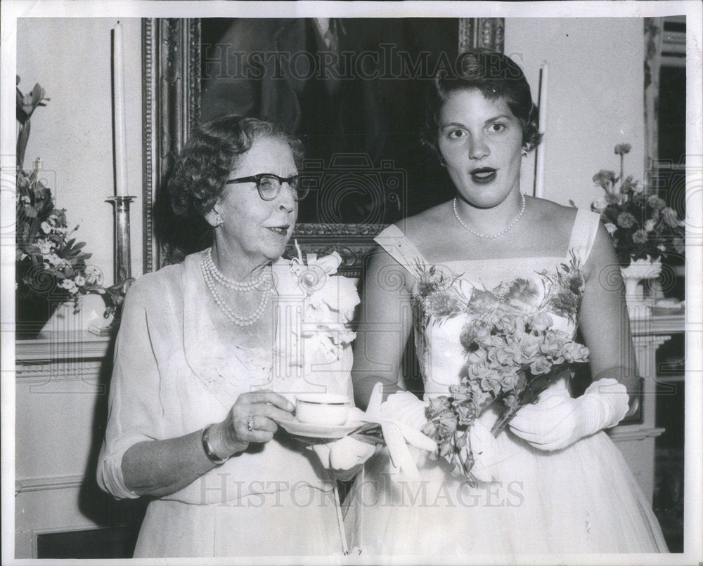 1958 Francis North Hosting Debut Tea Granddaughter Sally  - Historic Images