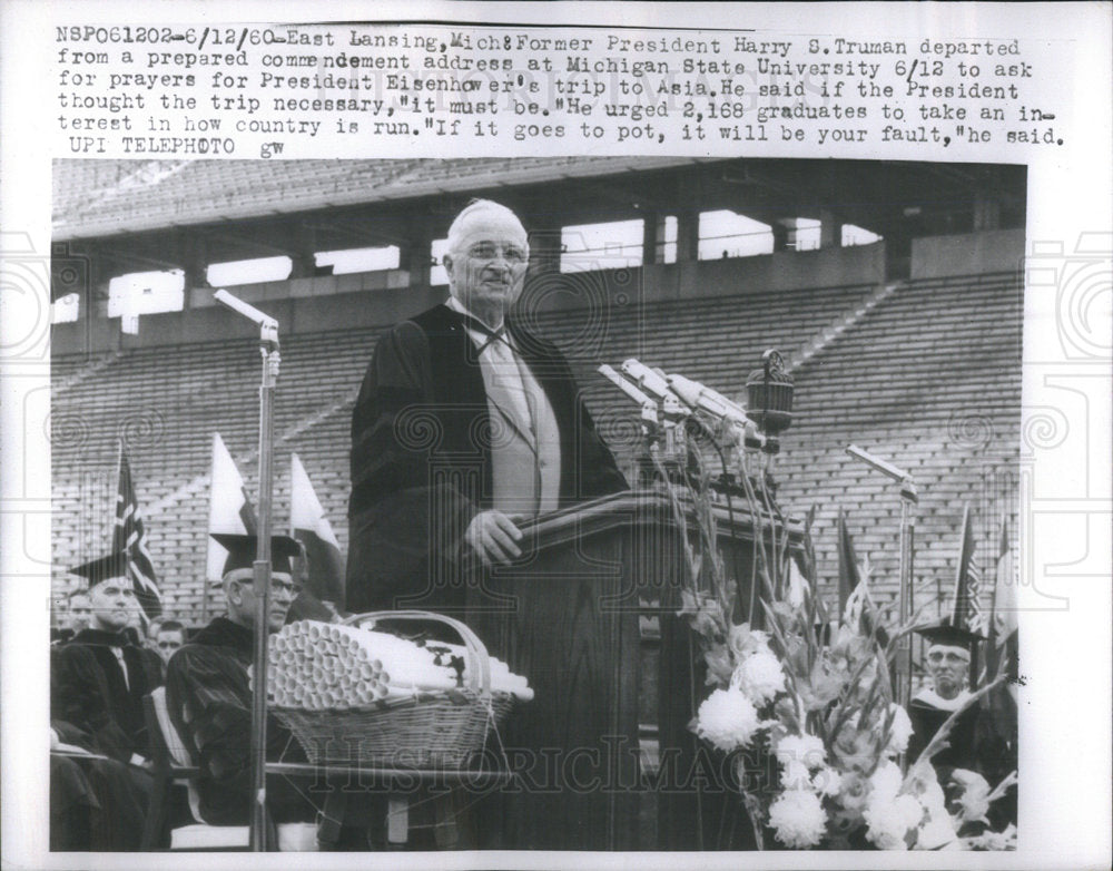 1960 Former President Harry S. Truman Address Michigan State Univ. - Historic Images