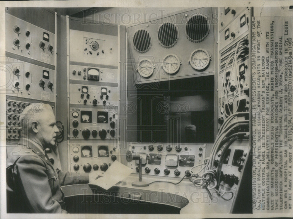 1952 Major George McNally on the New Railroad Communications Car - Historic Images
