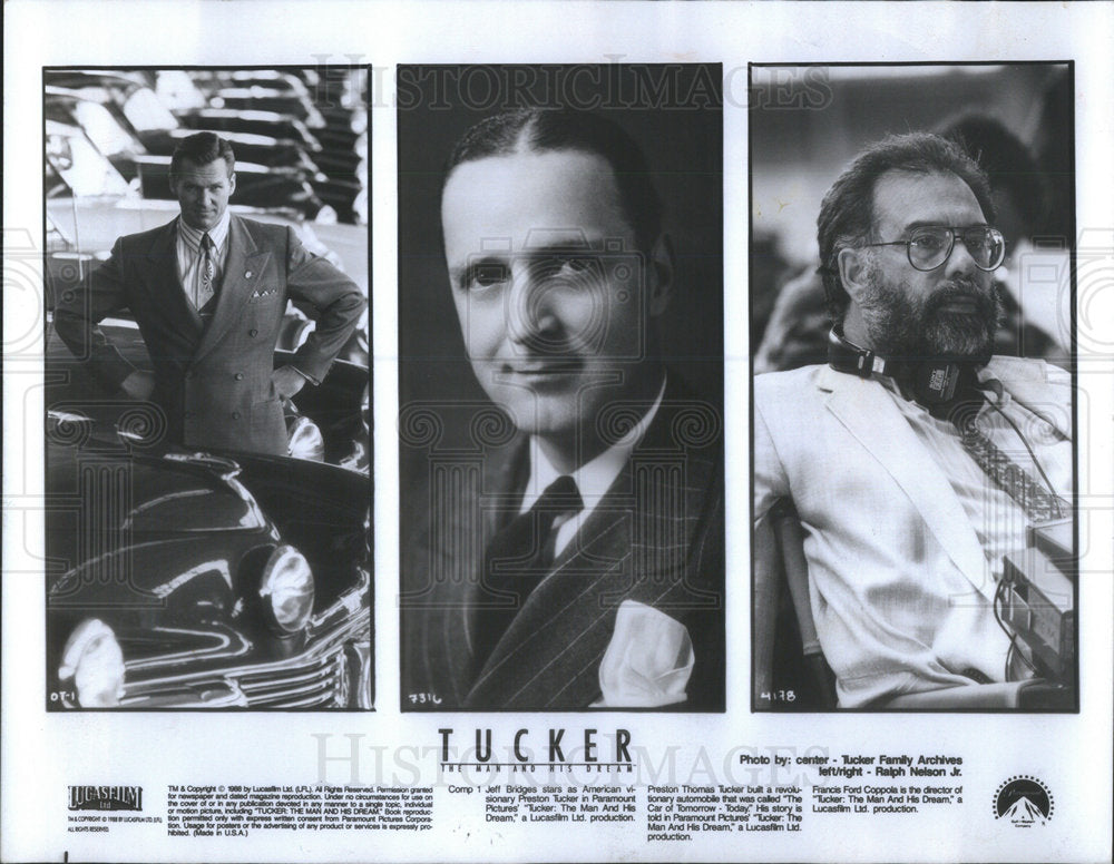 1988 Press Photo Jeff Bridges and Francis Coppola in promo for film, Tucker - Historic Images