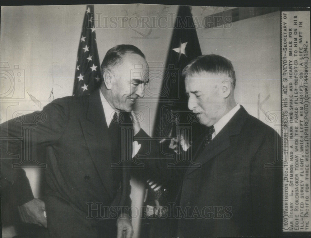 1942 Secretary of War Henry Stimson and Eddie Rickenbacker - Historic Images