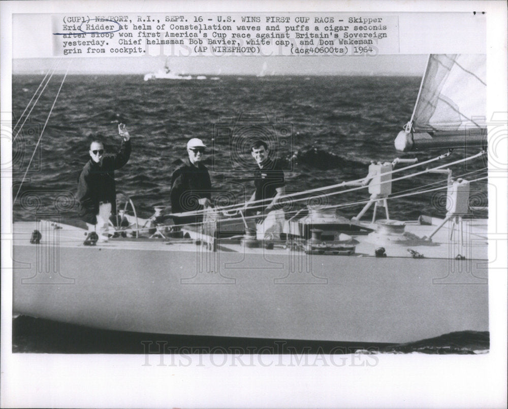 1964 Press Photo Skipper Eric Ridder Wins America&#39;s Cup Race - Historic Images