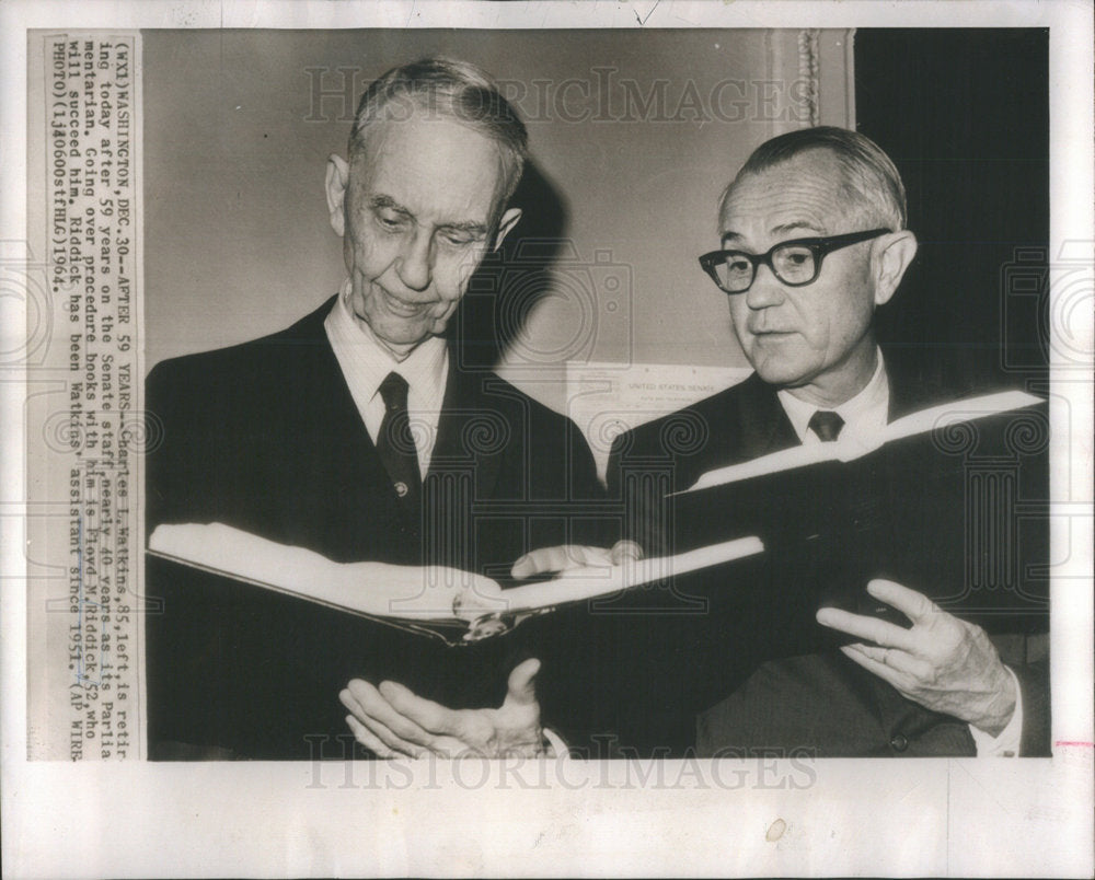 1964 Charles L Watkins Senate staff Parliamentarian Flovd Riddick, - Historic Images