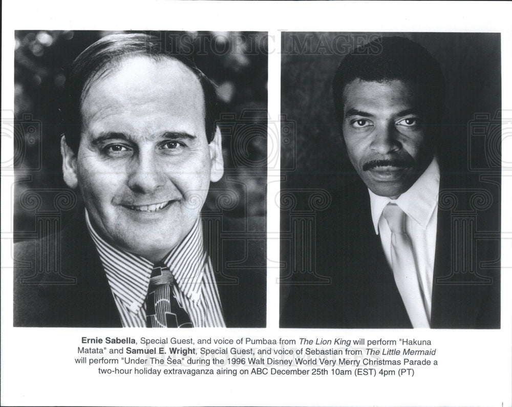 1996 Press Photo Ernie Sabella Pumbaa Lion King Samuel Wright Sebastian - Historic Images
