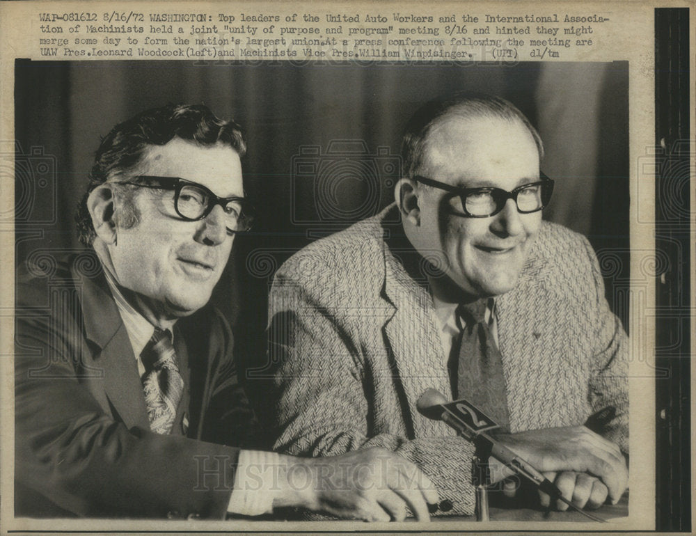 1972 Press Photo PRES. LEONARD WOODCOCK UNITED AUTO WORKERS WILLIAM WINPISINGER - Historic Images