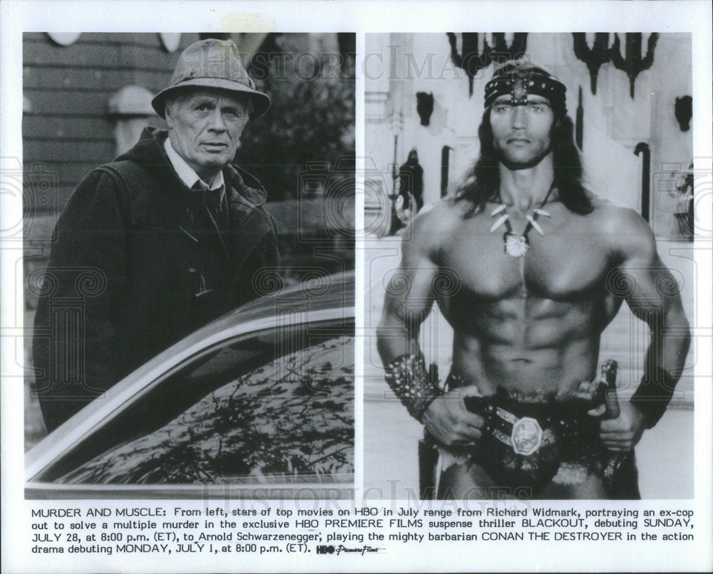 Press Photo Richard Widmark/Arnold Schwarzenegger/Actor/Bodybuilder/Politician - Historic Images