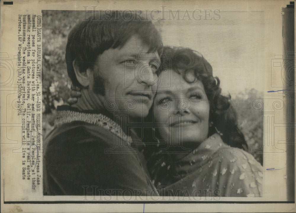 1974 Actress Wedding Jane Russell and John Peoples - Historic Images