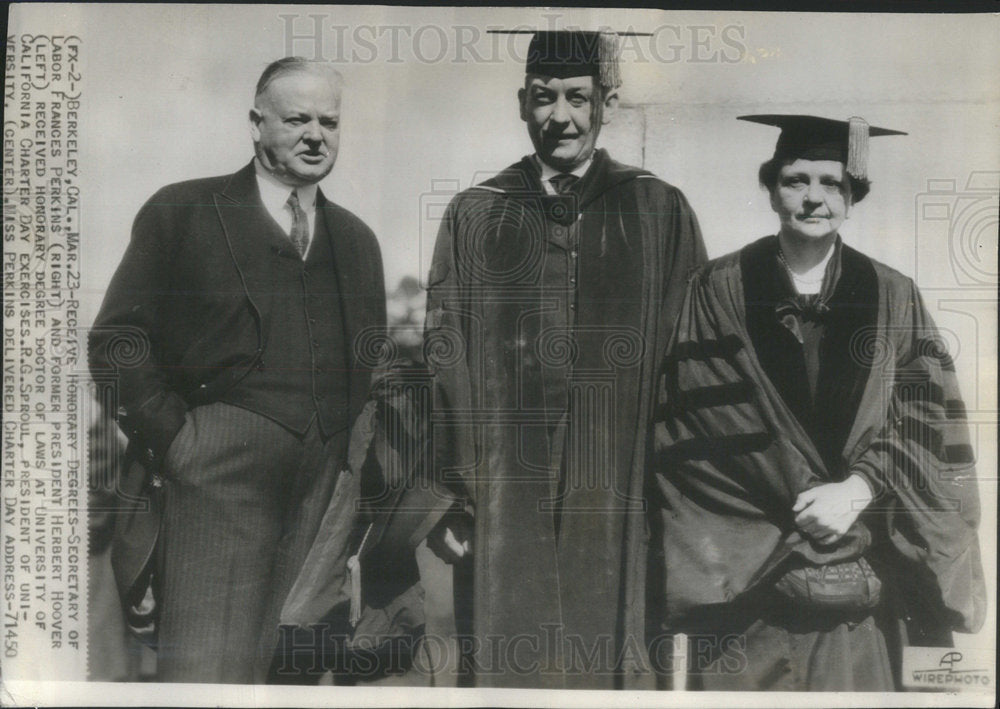 1935  FRANCES PERKINS SECRETARY LABOR U.S.  HERBERT HOOVER  DEGREE - Historic Images