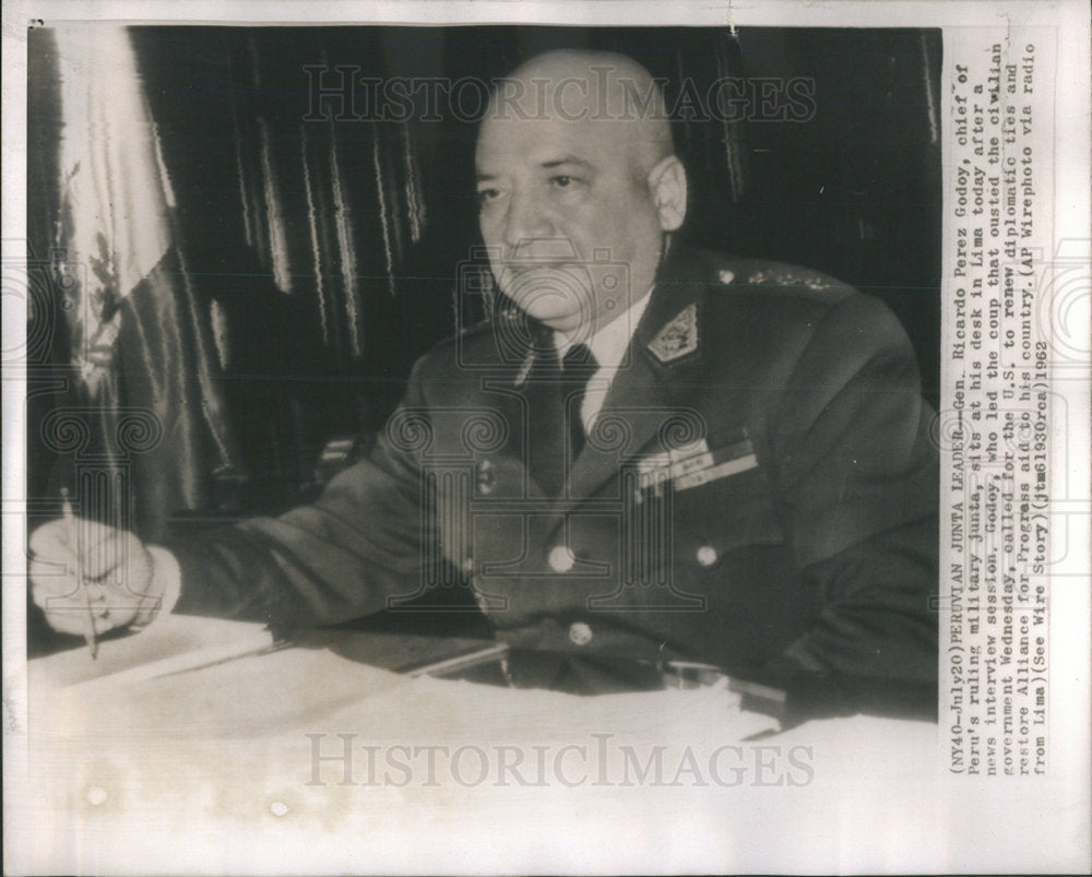 1962 General Ricardo Perez Godoy Chief Peru Rule Military Junta Lima - Historic Images