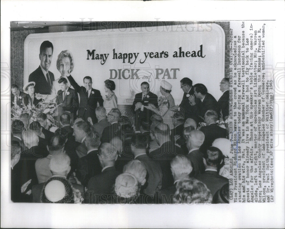 1963 Press Photo Former Vice President Richard Nixon Crowd Wave Los Angeles - Historic Images