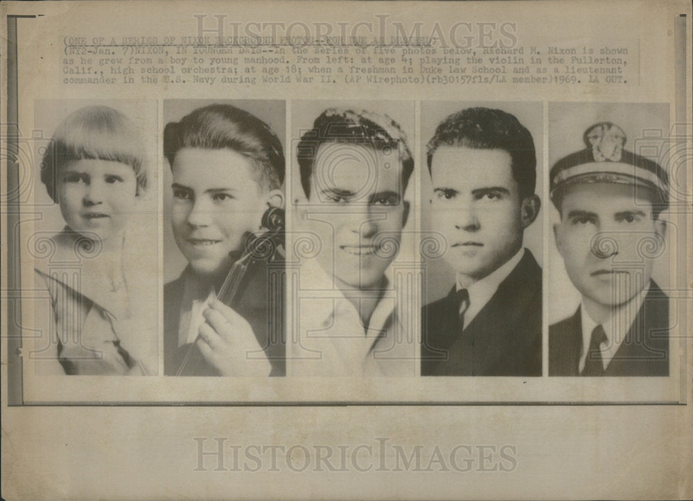 1969 RICHARD NIXON PRESIDENT U.S. SHOWN BOY YOUNG MANHOOD - Historic Images