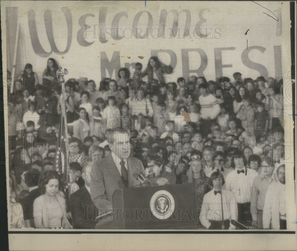 1974 President Nixon speak Crowd Love air Force Base Northern Maine - Historic Images