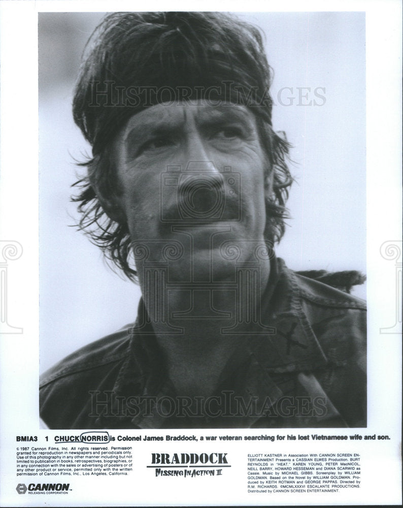 1987 Press Photo Chuck Norris Braddock Missing in Action III Actor - Historic Images