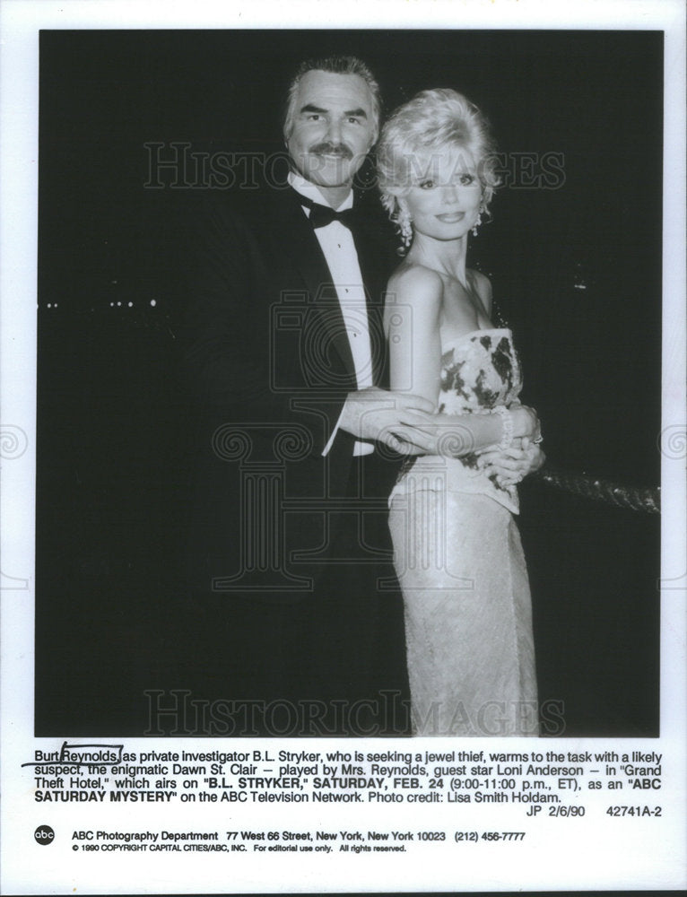 1990 Press Photo Burt Reynolds Investigator Stryke Grand Theft Hotel ABC Network - Historic Images