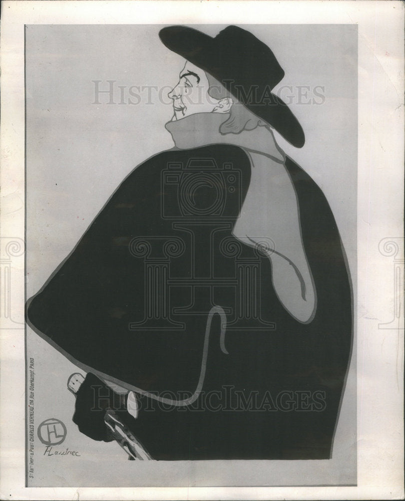 1952 Press Photo Artistide Bruant Toulouse Lautrec Painting - Historic Images