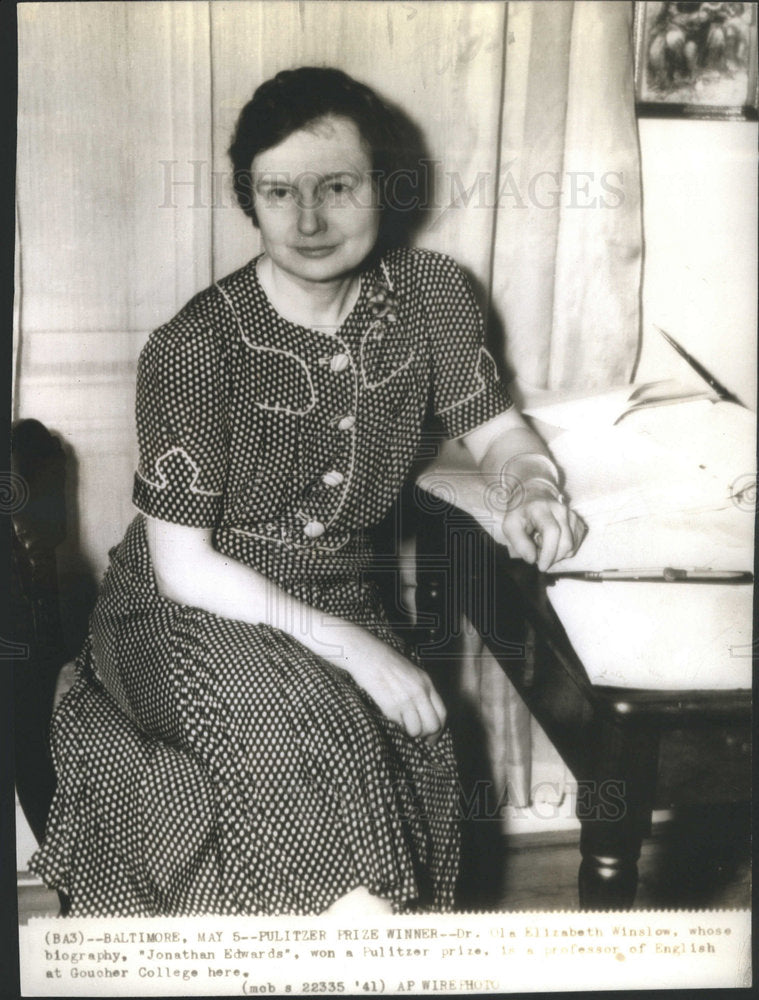 1941 Press Photo Ola Elizabeth Winslow Writer - Historic Images