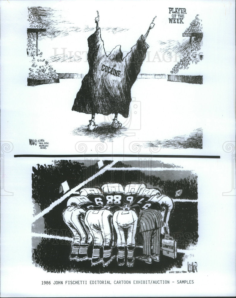 1986 Press Photo Cartoons cartoonist Ranan Lurie Scott Willis - Historic Images