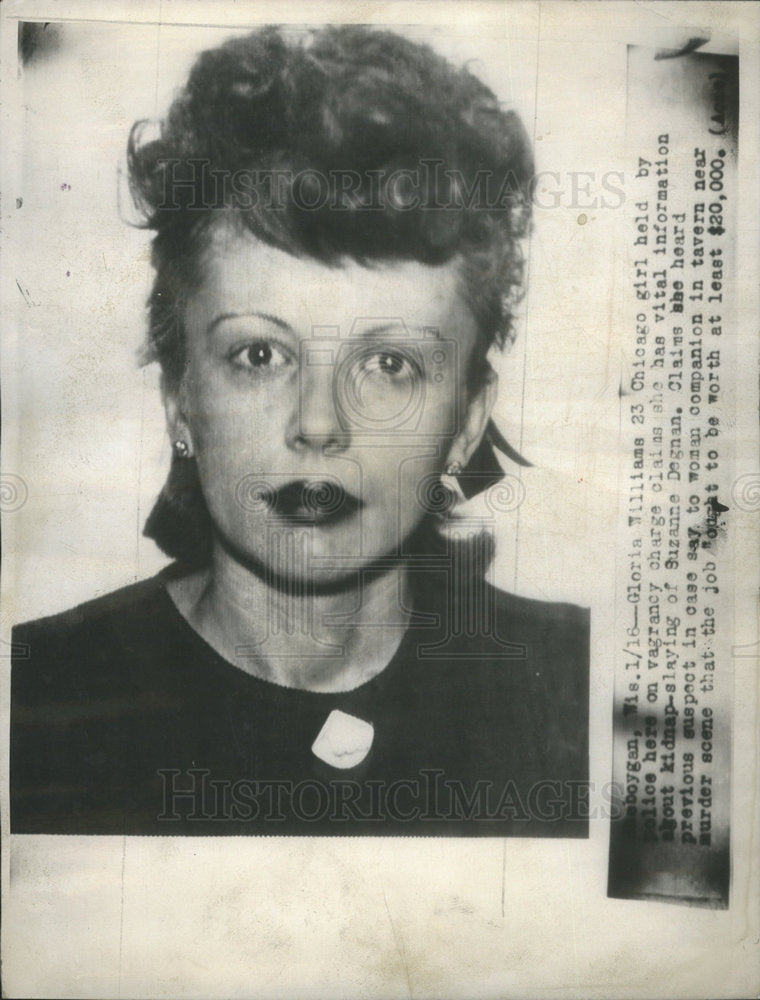 1946 Press Photo Gloria Williamson Suzanne Degnan Kidnap Murder Case - Historic Images