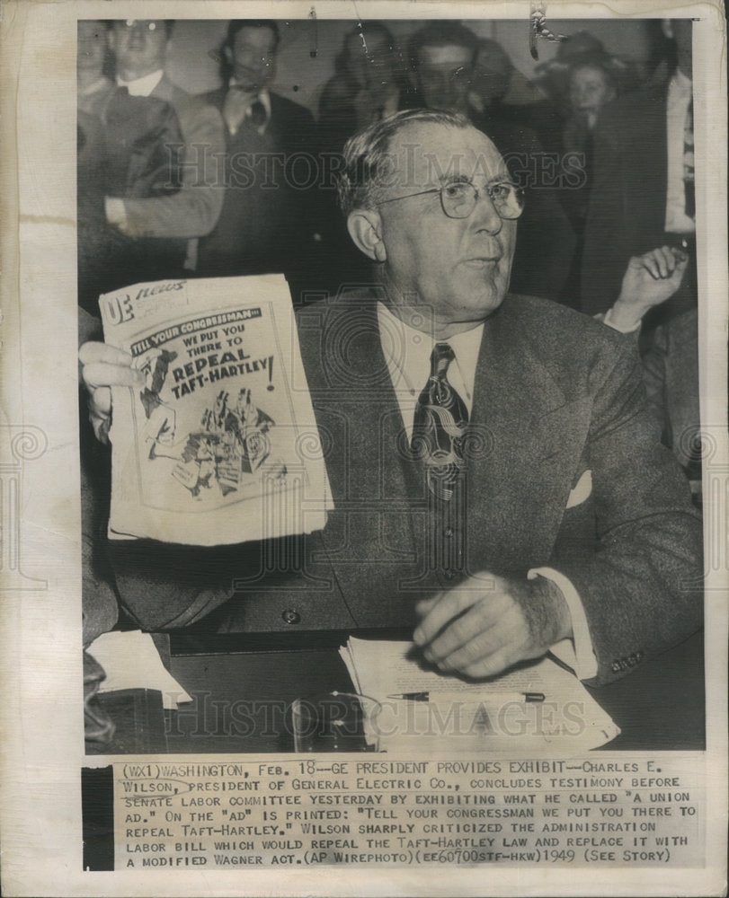 1949 Charles Wilson General Electric Testifies Taft Hartley Bill - Historic Images