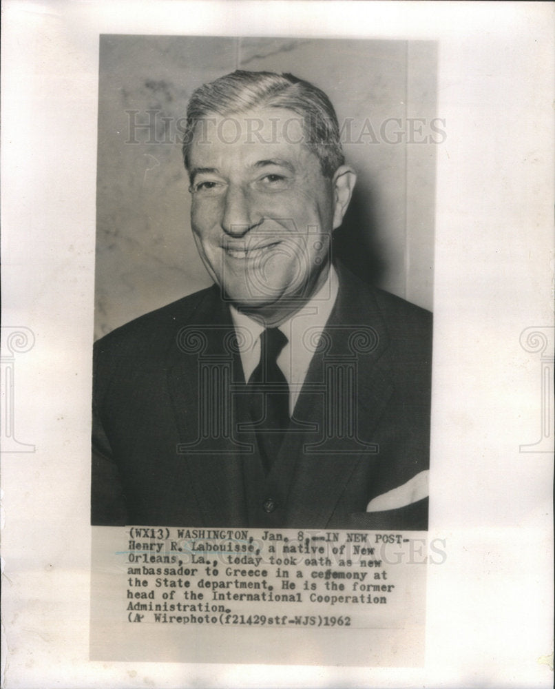 1962 Press Photo Henry R, Labouisse Ambassador to Greece - Historic Images
