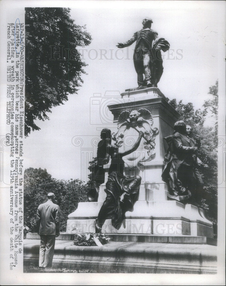 1953 Press Photo President Eisenhower Statue of Marquis de Lafayette - Historic Images