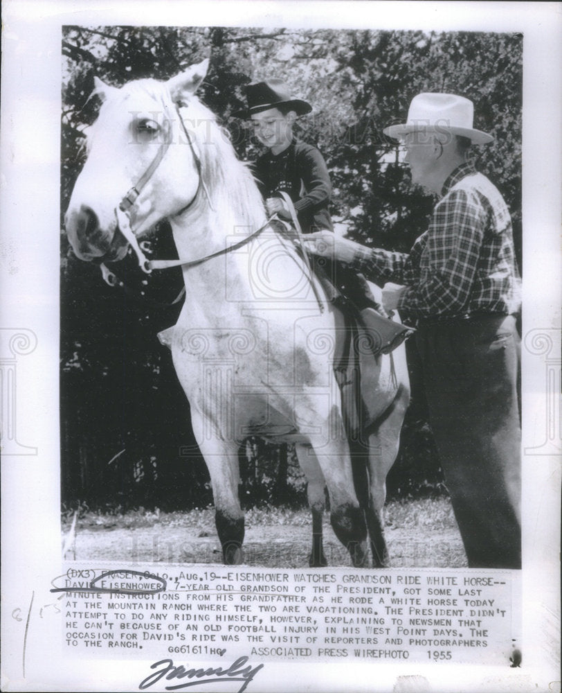 1955 Press Photo President Eisenhower Watches Grandson Ride White Horse - Historic Images