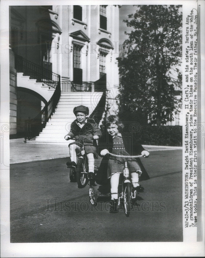 1953 Dwight David Eisenhower And His Sister Ride Bikes On South Lawn - Historic Images