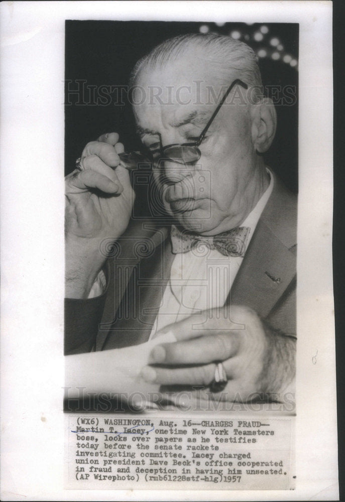 1957 Press Photo Martin Lacey New York Teamsters Senate Rackets Investigating - Historic Images