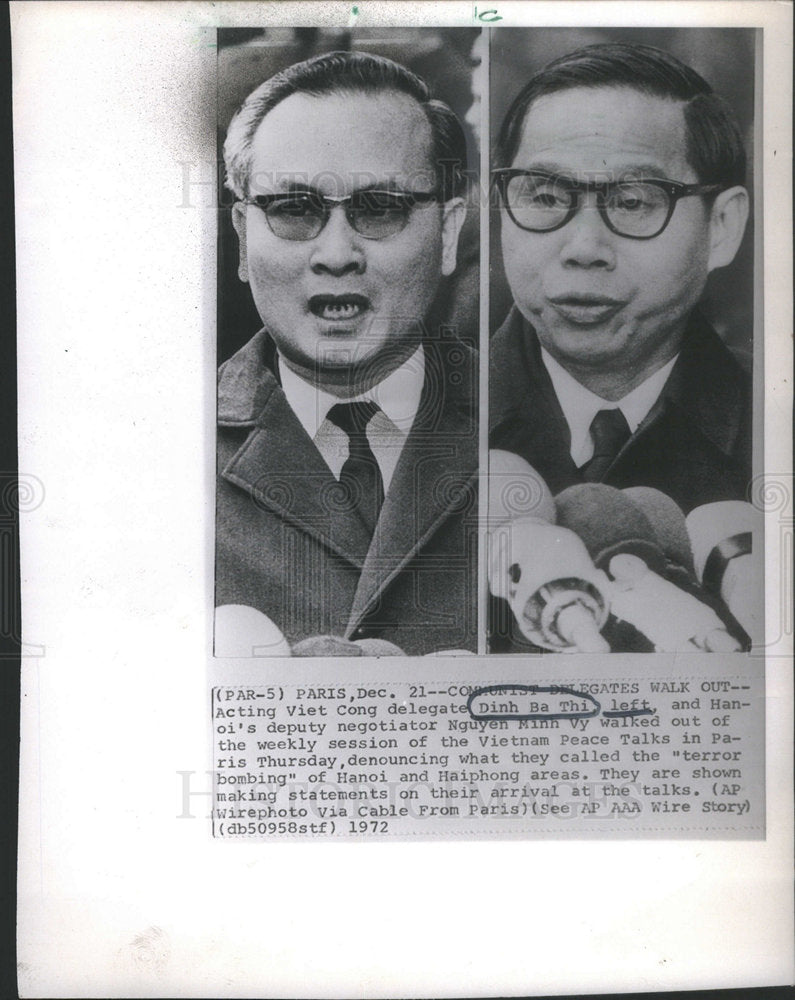 1972 Viet Cong Delegate Dinh Ba Thi Nguyen Minh Vy Peace Talks - Historic Images