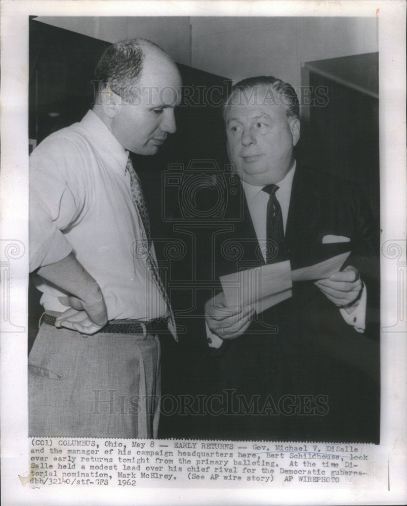 1962 Press Photo GOV. MICHAEL V. DISALLE DEMOCRATIC POLITICIAN OHIO BERT - Historic Images