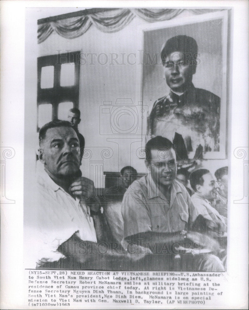 1963 Press Photo US Ambassador Lodge Defense Secretary McNamara Military Brief - Historic Images