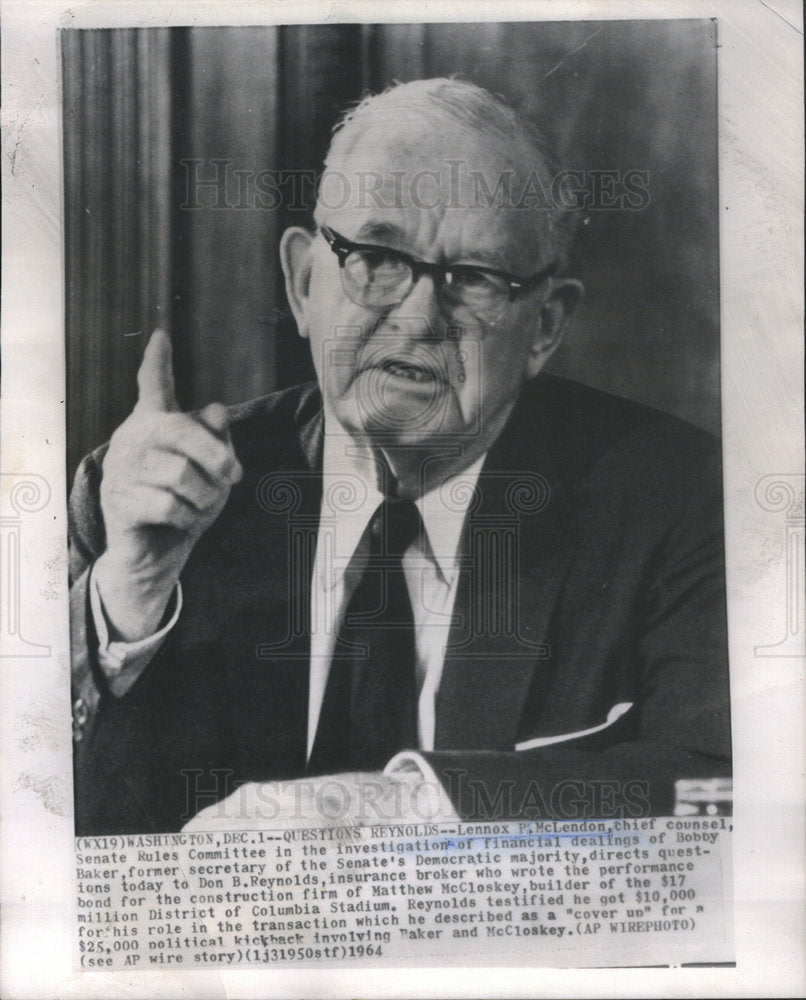 1964 Press Photo Senate Rules Committee Chief Counsel McLendon Shaking Finger - Historic Images