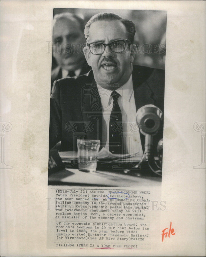 1964 Press Photo President Osvaldo Dorticos Cuba Manager Economy - Historic Images