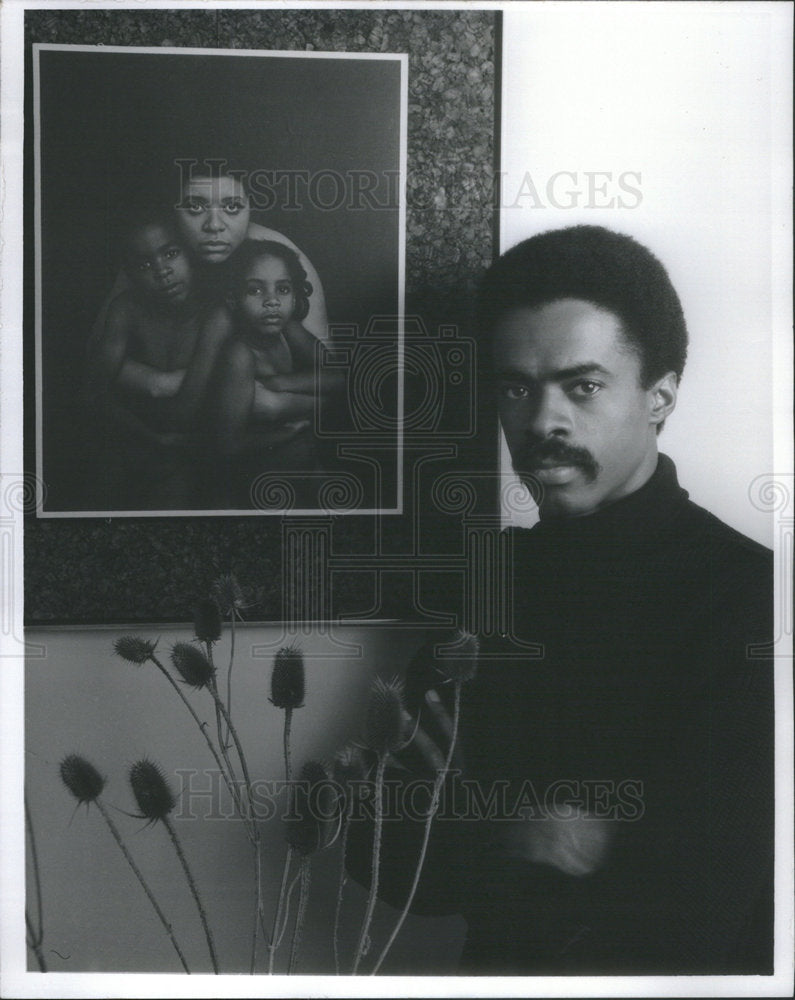 1976 Photographer Dorsey Standing Beside Framed Work  - Historic Images