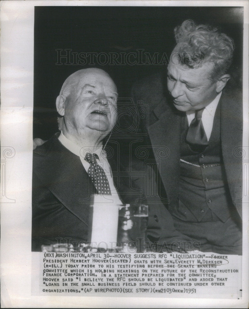 1951 Press Photo Sen  Everett M Dirksen Talking Herbert Hoover Before Testifying - Historic Images