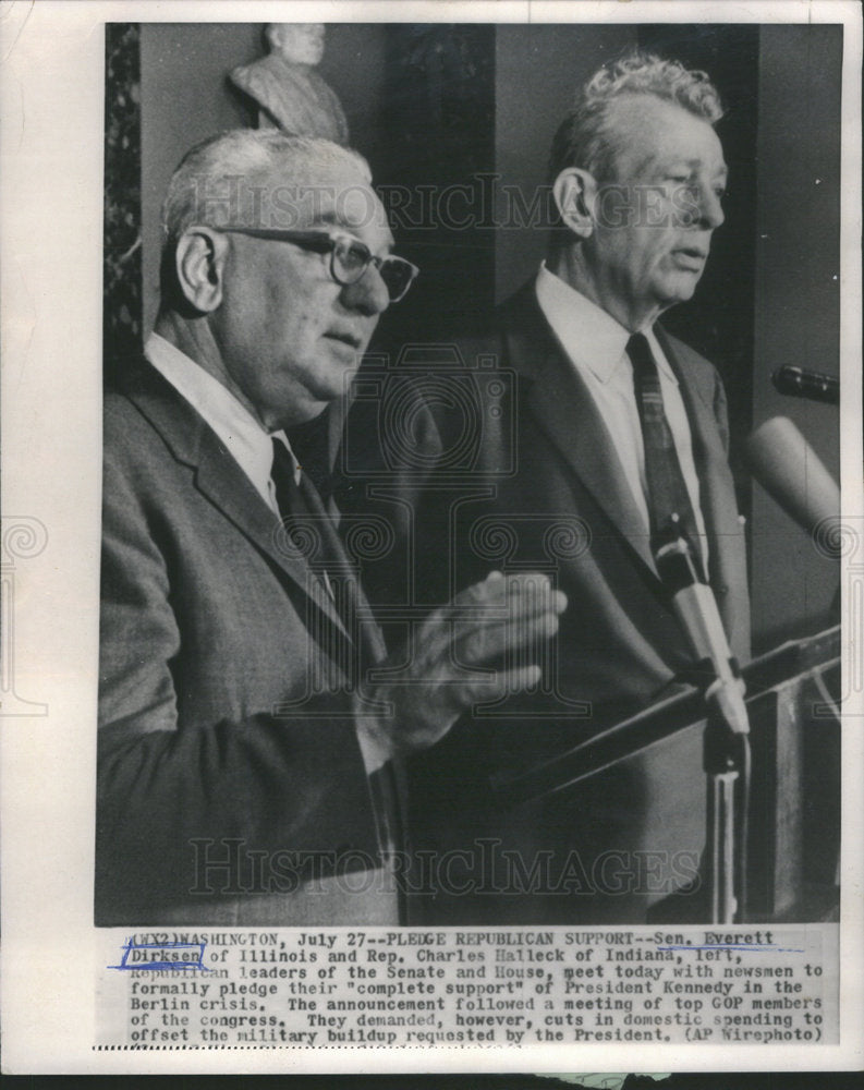 1961 Press Photo Senator Dirksen Representative Halleck Press Conference Berlin - Historic Images