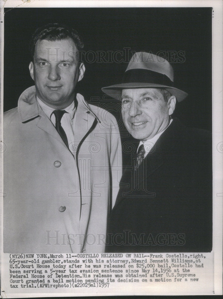 1957 Frank Costello Released on Bail Pictured with his Attorney - Historic Images