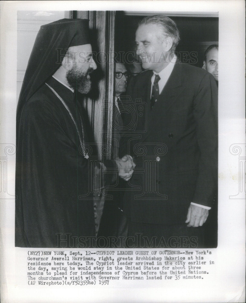 1957 Governor Averell Harriman New York Archbishop Makarios Cyprus - Historic Images