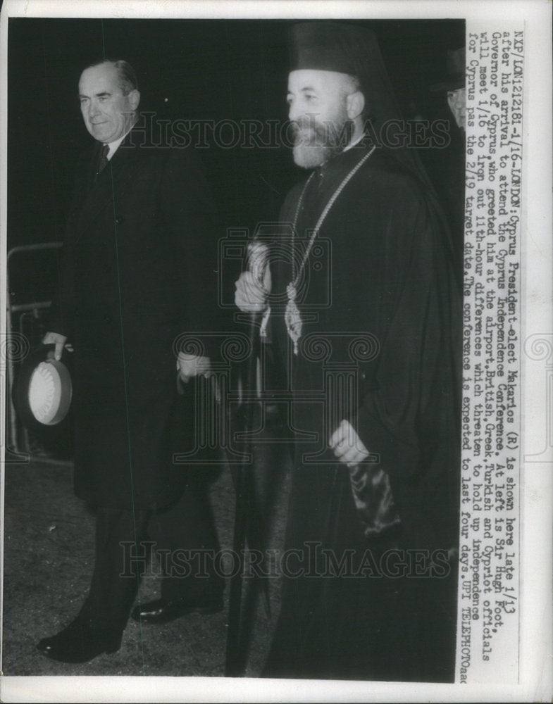 1960 Press Photo Cyprus President-Elect Makarios Governor Sir Hugh Foot London - Historic Images