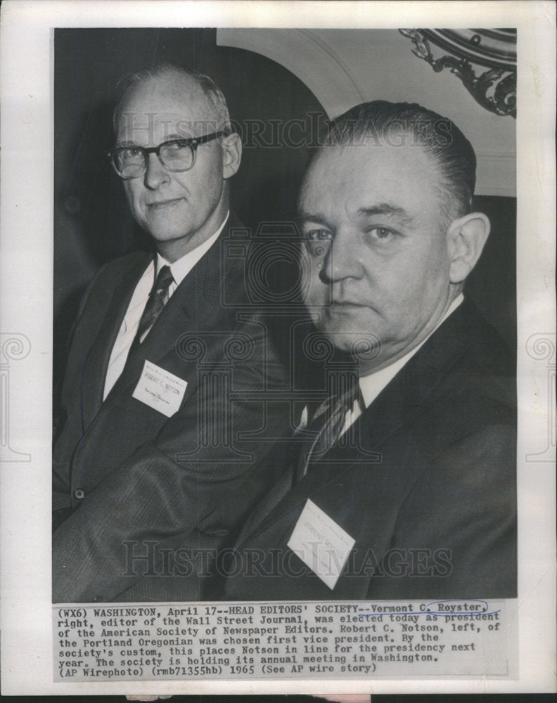 1965 Vermont Royster American Society Newspaper Editors President - Historic Images