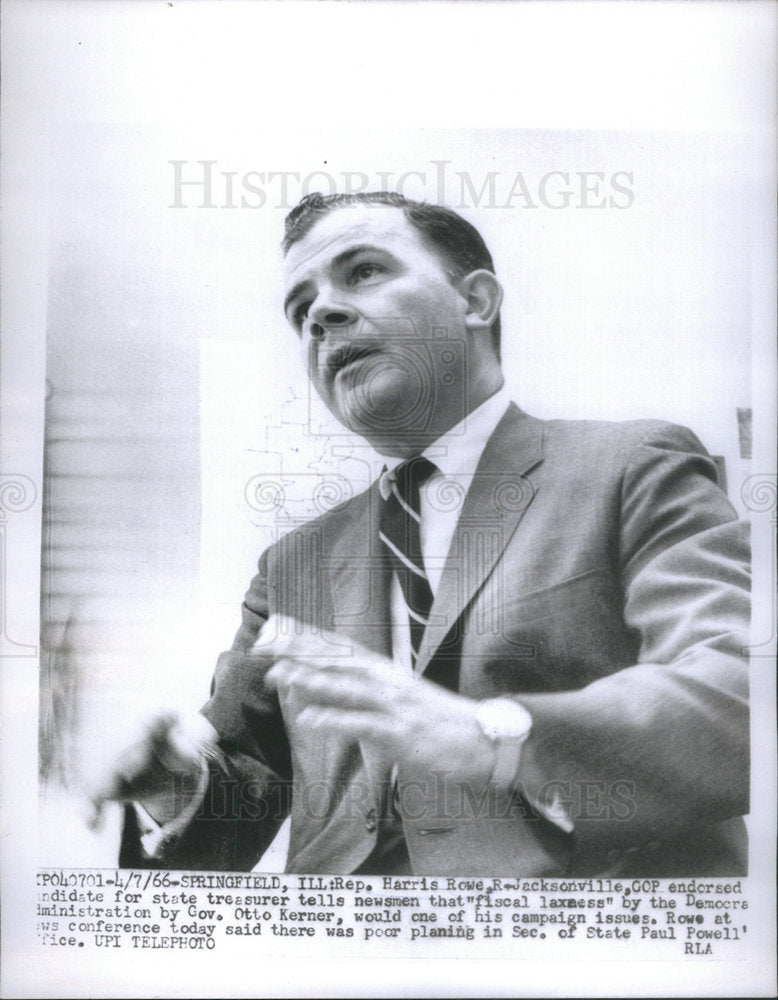 1966 Press Photo Harris Rowe/Republican Candidate State Treasurer/Illinois - Historic Images