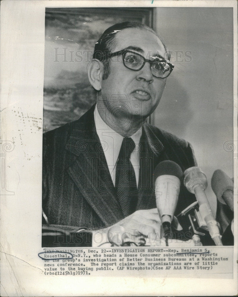 1971 Press Photo Rep Benjamin Rosenthal Consumer Subcommittee Washington Report - Historic Images