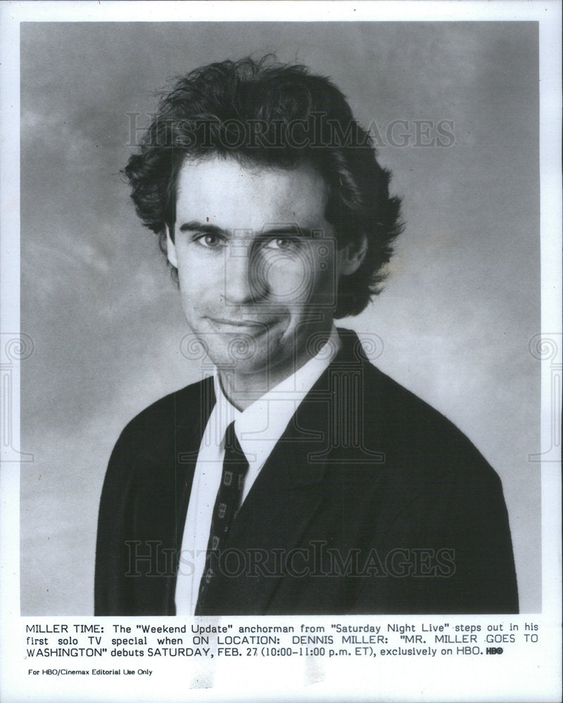 1988 Press Photo Dennis Miller, Anchorman  from &quot;Saturday Night Live.&quot; - Historic Images