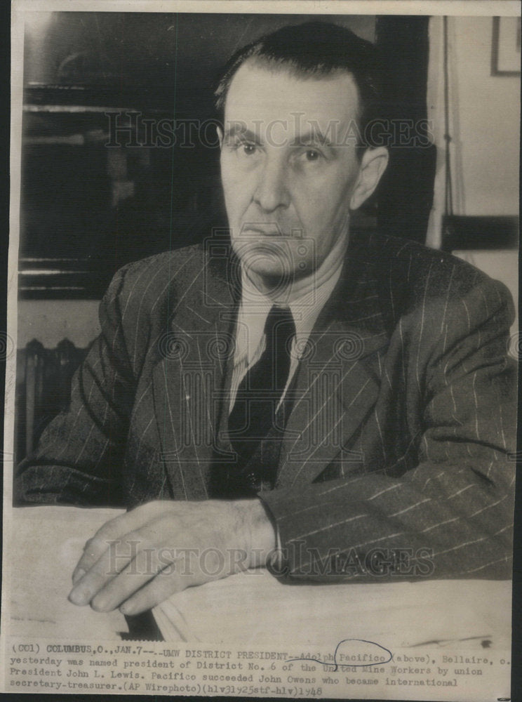 1948 Press Photo Adolph Pacifico United Wine Workers District President - Historic Images