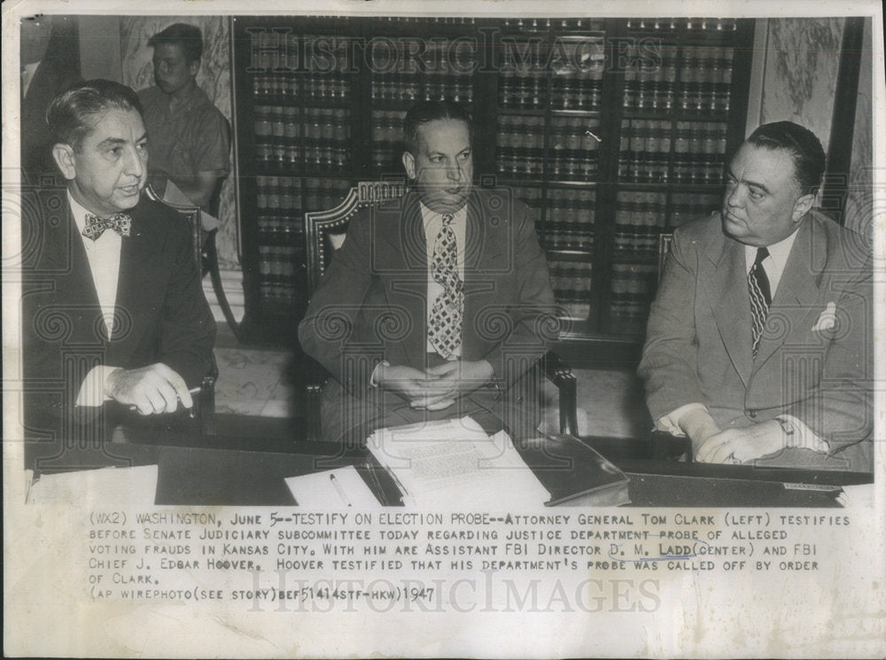 1947 Press Photo Attorney General Tom Clark Edgar Hoover Justice Department - Historic Images