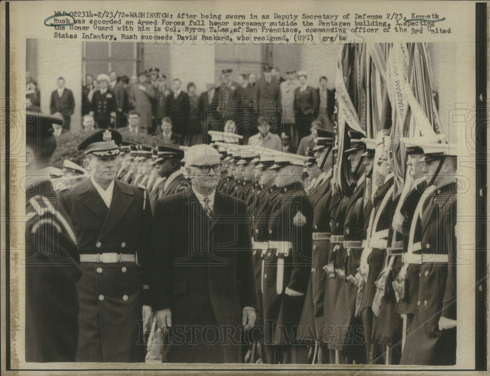 1972 Press Photo Deputy Secretary Kenneth Rush Myron Lee David Packard Force - Historic Images