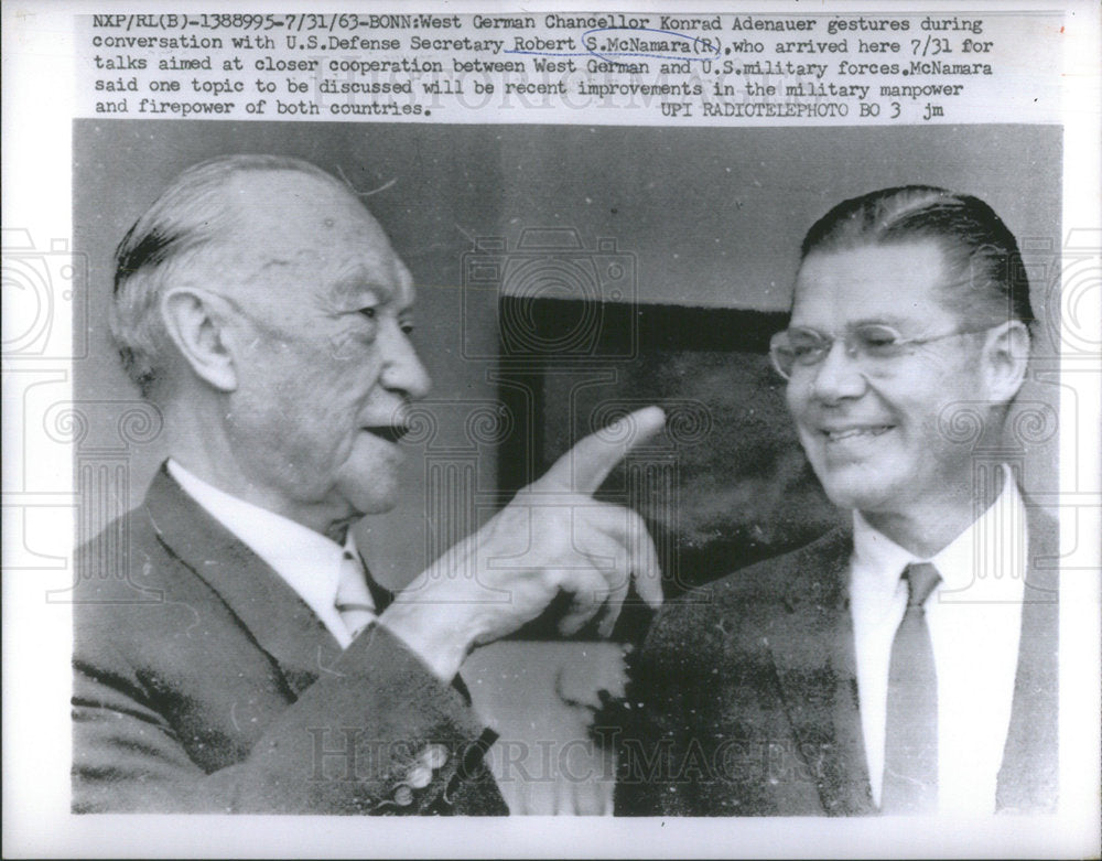 1963 German Chancellor Konrad Adenauer &amp; Defense Sec Robert McNamara - Historic Images